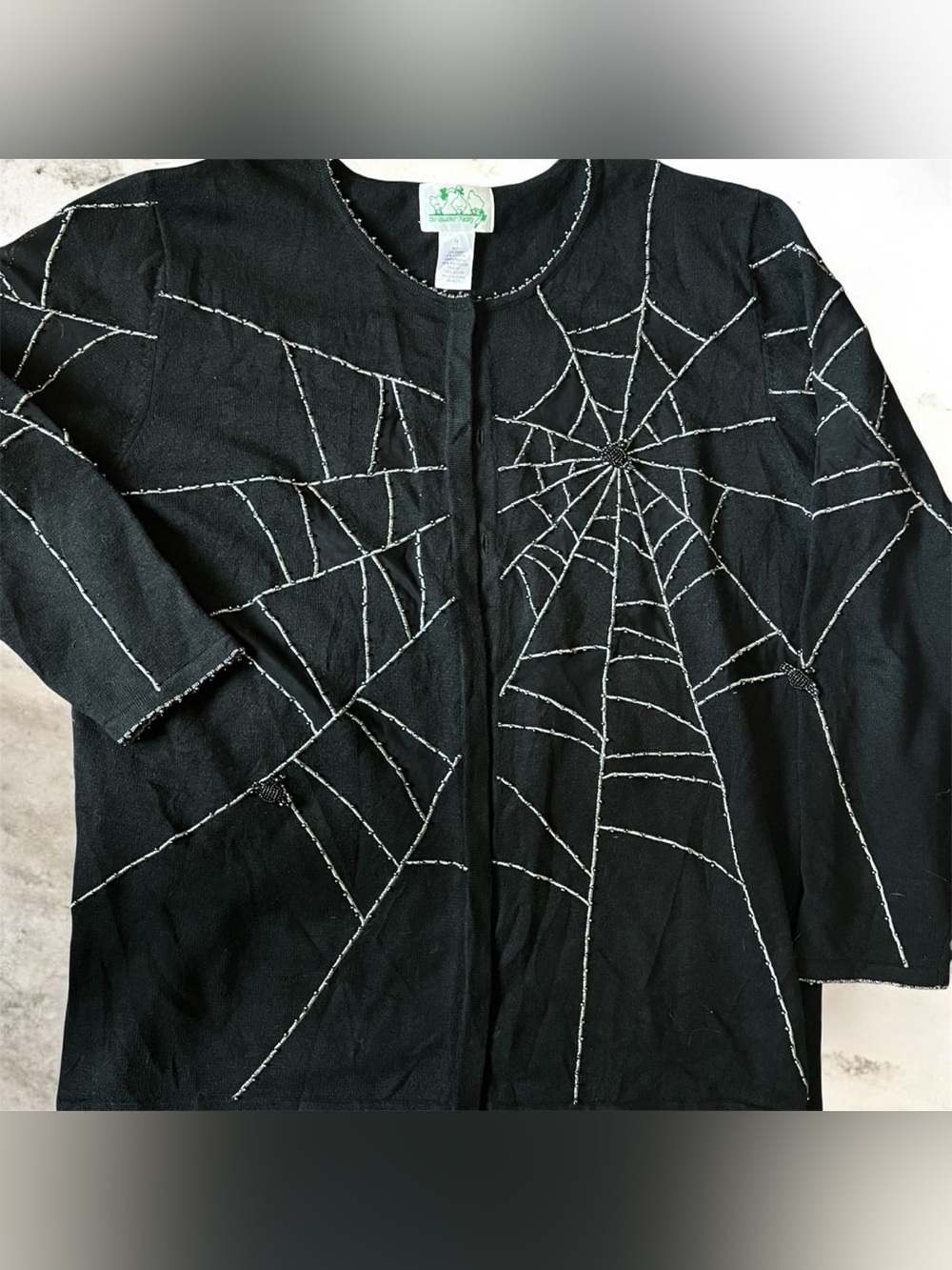 Vintage Quackery Factory beaded Halloween spider web sweater 1X Caridgan